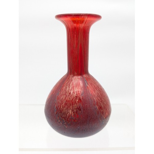 93 - Pair Art Glass Vases, One with Amber Ground and Smooth Polished Base, The Other Golf Leaf Design Ove... 