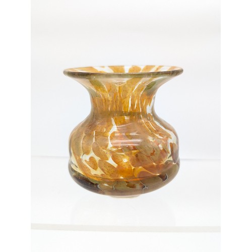 93 - Pair Art Glass Vases, One with Amber Ground and Smooth Polished Base, The Other Golf Leaf Design Ove... 