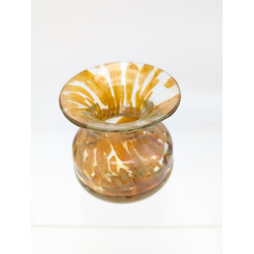 93 - Pair Art Glass Vases, One with Amber Ground and Smooth Polished Base, The Other Golf Leaf Design Ove... 