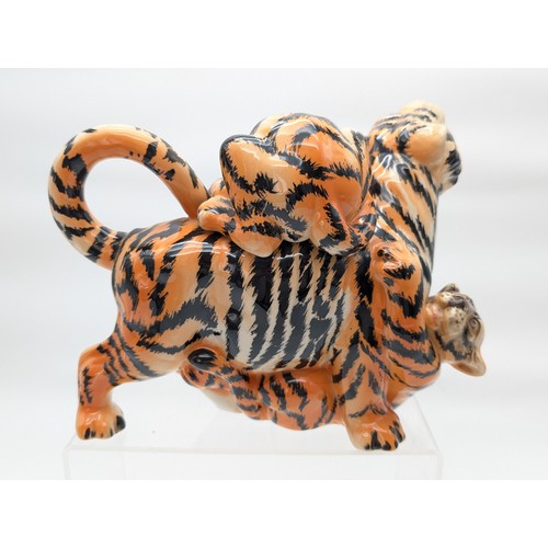 88 - Rare Paul Cardew Designs Endangered Species Teapot - TP274 Depicting Large Tiger With Cub On Its Bac... 