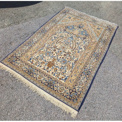 300 - Gorgeous Hand Knotted Shahreza / Qum Iran Carpet - Fringe On One Side Needs Attention - Blue Ground ... 