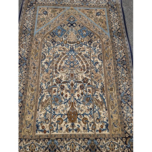 300 - Gorgeous Hand Knotted Shahreza / Qum Iran Carpet - Fringe On One Side Needs Attention - Blue Ground ... 