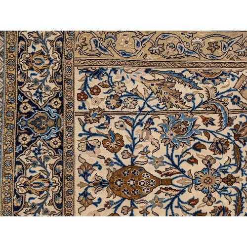 300 - Gorgeous Hand Knotted Shahreza / Qum Iran Carpet - Fringe On One Side Needs Attention - Blue Ground ... 