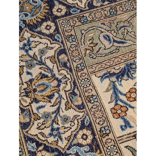 300 - Gorgeous Hand Knotted Shahreza / Qum Iran Carpet - Fringe On One Side Needs Attention - Blue Ground ... 