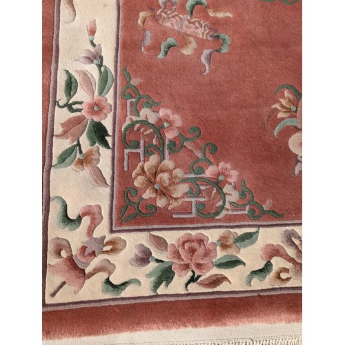 299 - Nice Quality Wool Carpet / Rug Pink Ground Floral Borders 82.5x48