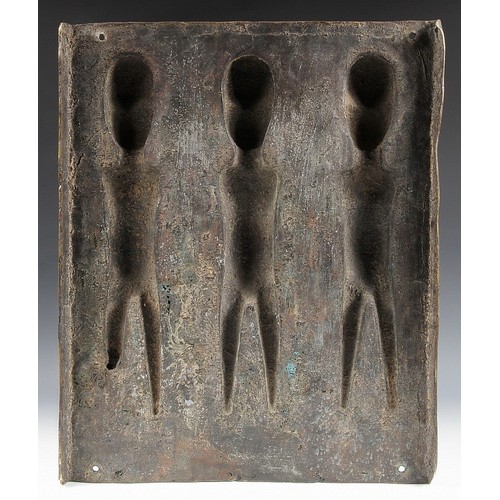 272 - RARE & IMPORTANT AFRICAN BRONZE PLAQUE - Benin Bronze Ancestral Plaque, 16th- 17th C, Depicting Thre... 