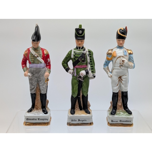 120 - Set (4) Porcelain Soliders Plus Large Jester Figure, Good Condition. Unmarked Largest 22cm