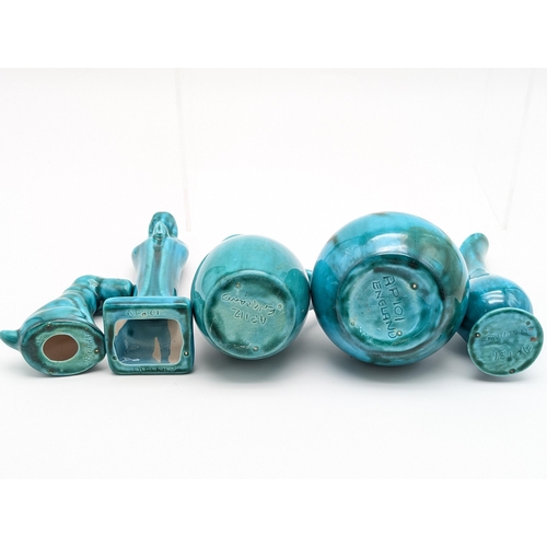 122 - Group (5) Turquoise Pottery HP England - Marked to bases Excellent Condition Group 13cm