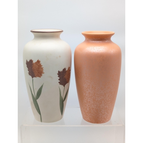 124 - Group (6) Poole Pottery vases / Figurines. Pair Round Bud vases, 11cm, Two Tall Vases Including One ... 