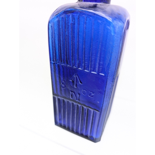 128 - Rare Pair 8oz Admiralty Poison Bottles - Cobalt Blue Square Bottles With Stoppers - Both With Broada... 