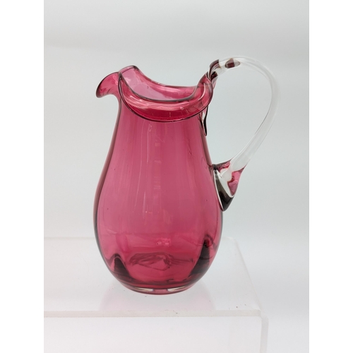 140 - Wonderful Antique Hand Blown Cranberry Glass Decanter and Jug, Both With Pontils Intact and Scallope... 