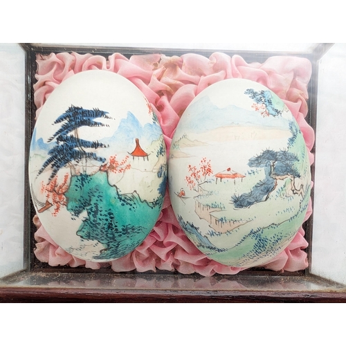 160 - Bundle Asian Ware, Including 6 Hand Painted Chinese Eggs Encased Within Glass Display, Fabulous Cork... 