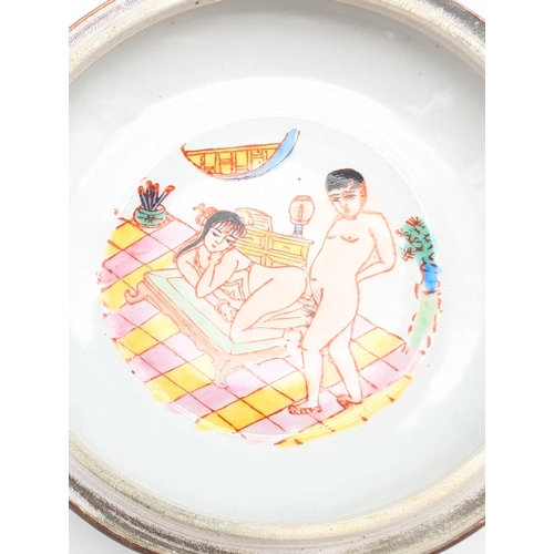 161 - Quinlong Erotic Paste Dish, Signed With Chinese Marks To Base Embossed Within Brass Metalwork. Eroti... 