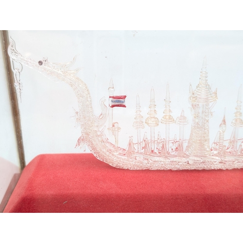 162 - Cased Thai Spun Glass Dragon Boat Ornament, Intricately Hand Made and In Excellent Condition. Cased ... 