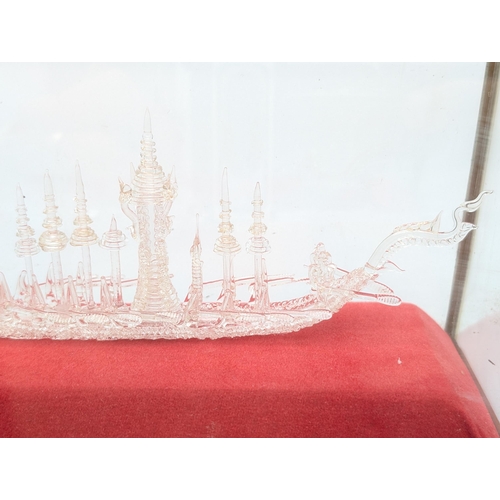 162 - Cased Thai Spun Glass Dragon Boat Ornament, Intricately Hand Made and In Excellent Condition. Cased ... 