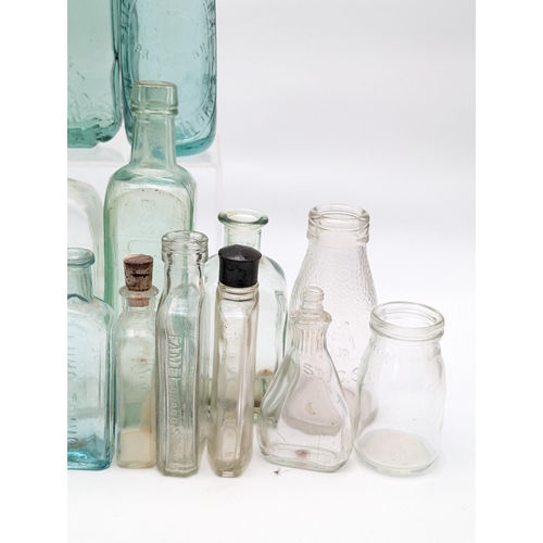 168 - Large Quantity Mostly Green / Blue Glass Advertising Bottles. Apothacary Plus Others