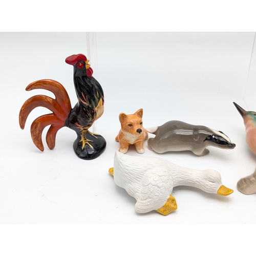 171 - Bundle (8) Ceramic / China Animals To Include USSR Badger, Cockerel, Plus Others Largest 15cm