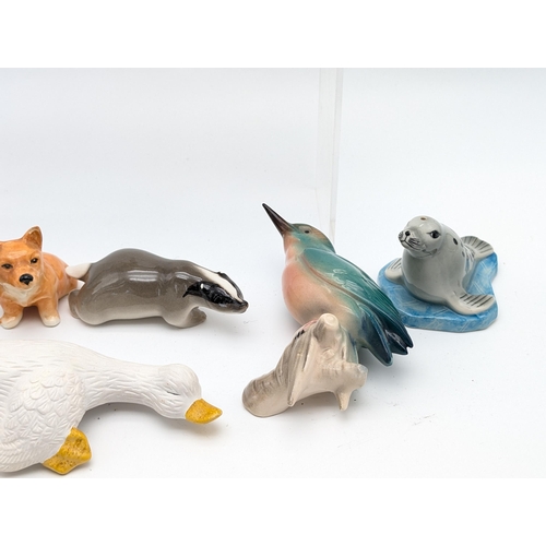 171 - Bundle (8) Ceramic / China Animals To Include USSR Badger, Cockerel, Plus Others Largest 15cm