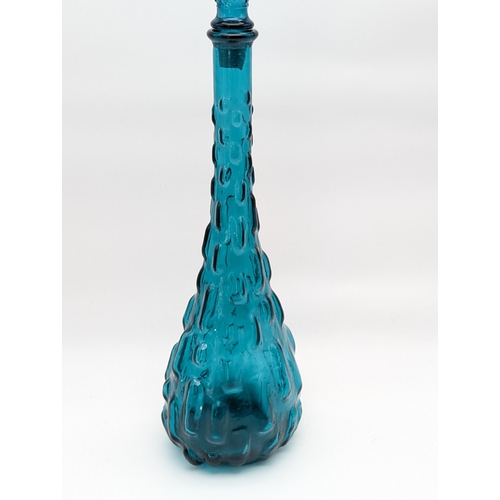 184 - Large Blue Empoli Glass Italian Genie Bottle Decanter With Stopper, Stopper Has Had Naive Repair - O... 