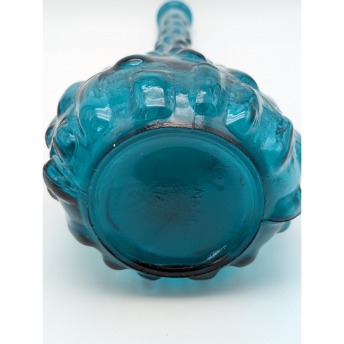 184 - Large Blue Empoli Glass Italian Genie Bottle Decanter With Stopper, Stopper Has Had Naive Repair - O... 