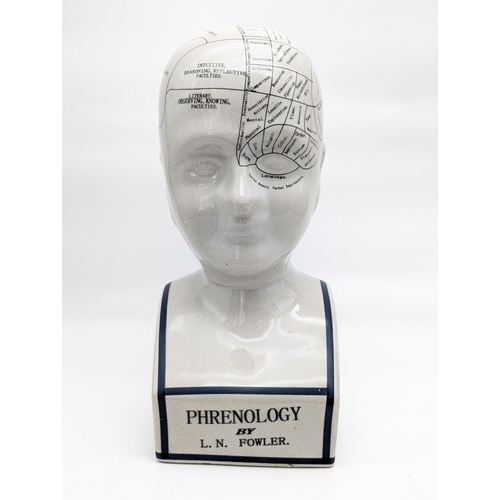 185 - Large L.N Fowler Phrenology Ceramic Head 20x40cm