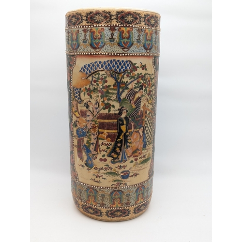 214 - Large Japanese Satsuma Vase & Stick Stand, Well Decorated Throughout and Appears Damage Free Stick S... 