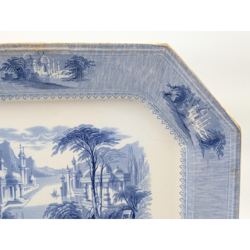 242 - Large Ironstone Blue and White Platter SIAM Clement & Son 18x14