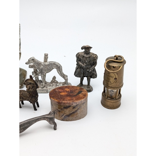 252 - Eclectric Group, African Zimbabwe Stone Bust, Painted Mouse Rock Monogrammed HR, Mixed Pewter and Wh... 