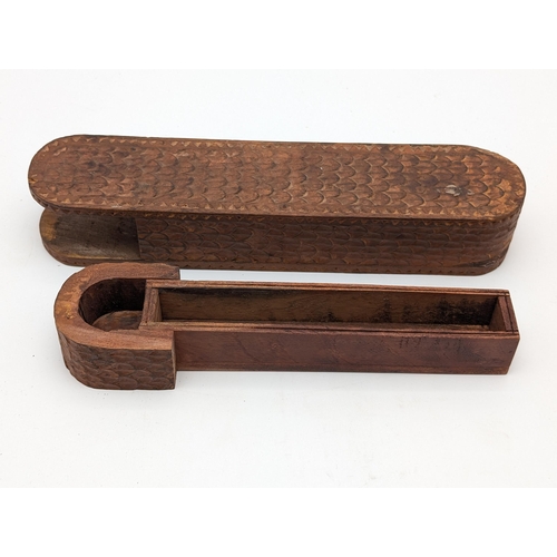 259 - Unusual and Carved Sliding Pen Box With Scale Carved Design, Likely For Inkwell & Pens, Early20c, La... 