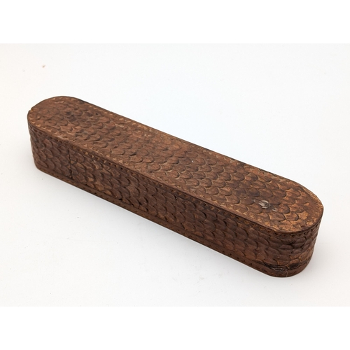 259 - Unusual and Carved Sliding Pen Box With Scale Carved Design, Likely For Inkwell & Pens, Early20c, La... 