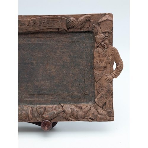 260 - Unusual and Extremely Well Moulded Durwood Tray, Depicting Two Figures With Dogs at Their Feet Plus ... 