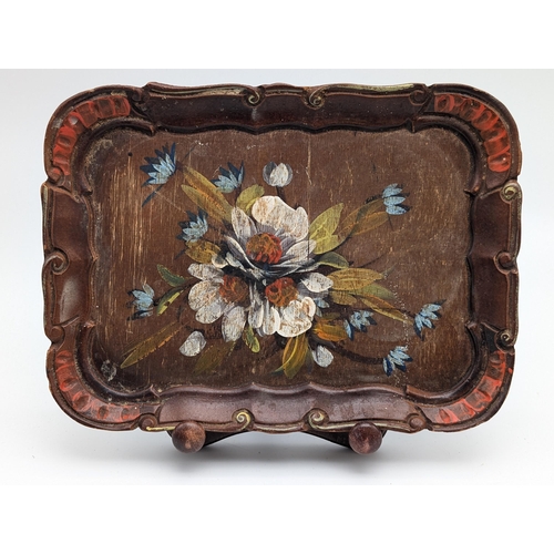 261 - Pair of Serving Trays, Small Floral Tray Hand Painted, Reverse Label Articoli regalo, Belle Arti Mas... 