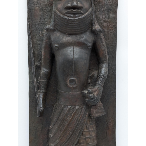 268 - Reproduction Benin Bronze Style Heavy Resin Figurine, Heavy. Attractive Display Piece 18x43cm