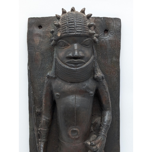 268 - Reproduction Benin Bronze Style Heavy Resin Figurine, Heavy. Attractive Display Piece 18x43cm