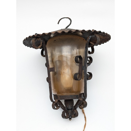 274 - Group of Three Metalwork & Bubble Glass Lanterns. 30cm