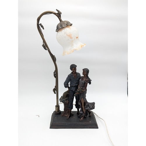 283 - Vintage Tableside Lamp Of Two Figures With Similar Resin Figurine - 40cm