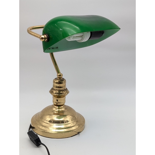 291 - Vintage Style Brass & Emerald green Bankers Style Desk Lamp