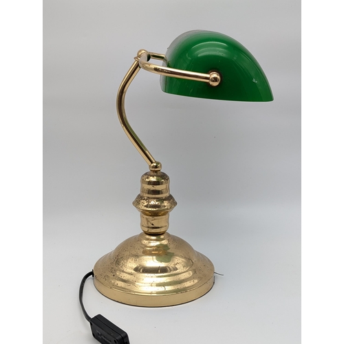 291 - Vintage Style Brass & Emerald green Bankers Style Desk Lamp