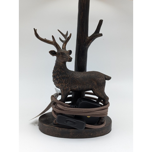 293 - Modern Stag Lamp With Matching Shade, Tested Working 50cm Incl Shade, 30cm Diameter