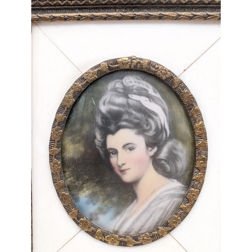 304 - Antique Watercolour Miniature Portrait - In Excellent Brass Frame Unsigned 7x9cm