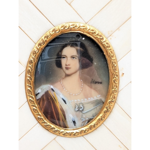 305 - Antique Painted Miniature Portrait Marie of Prussia - 10X9cm