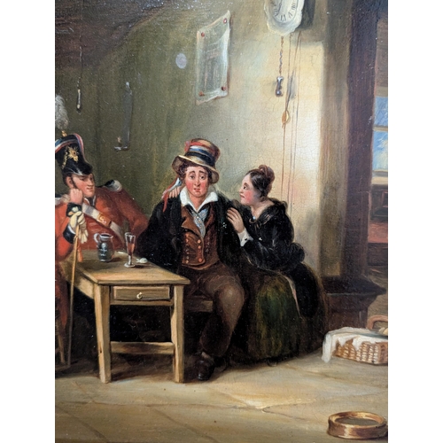 316 - 19th century English School, interior scene with soldiers, oil on wood panel, unsigned, 10