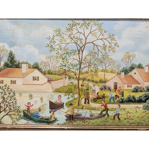 317 - Christian La Motte, On The River and Le Tonneau, pair of oils on board, signed, 9.5