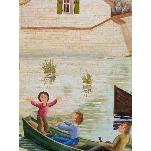 317 - Christian La Motte, On The River and Le Tonneau, pair of oils on board, signed, 9.5