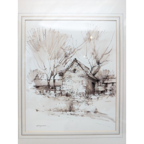 318 - Trevor Tanser, Rutland Cottages Ink & Wash Original Signed Lower Left Framed Size 32x40cm Artists La... 