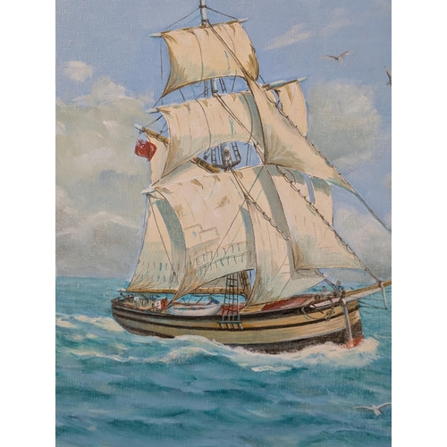 323 - Andrew Bennett Oil On Board Of Tall Ship At Sail, 50x63cm Well Framed