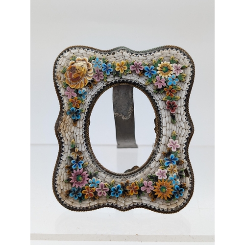 325 - Antique Micro Mosaic Photoframes, Excellent Floral Decoration Throughout Brass Backed 7x8cm & 6x11cm