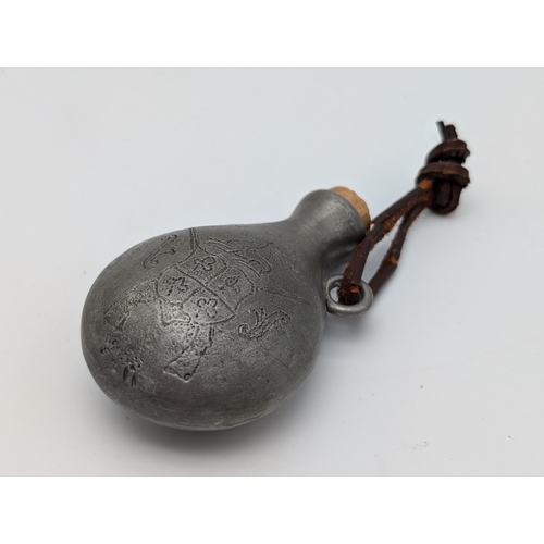 329 - Unusual Metal Flask / Powder Bottle? With Corked Lid, Marked 95% Zin, Insignia Detail To Front 4.5x7... 