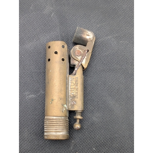 343 - Rare Taifun Austria Brass Trench Lighter, C1920 Overall Good Condition Mechanism Works