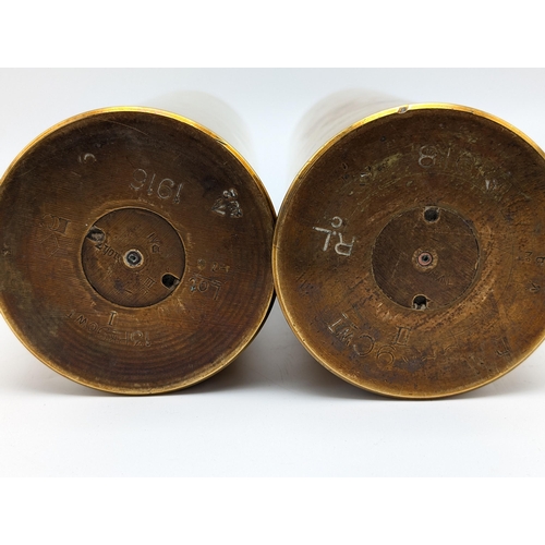 359 - Pair WW1 Brass Trench Art Shell Vases, 1916 / 1918 4